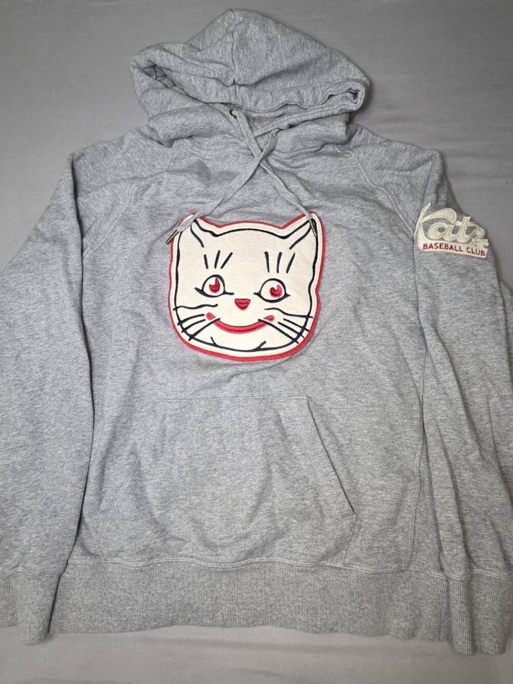Ebbets Field Flannels Katz Baseball Club Hoodie Mens L Grey Felt Patch